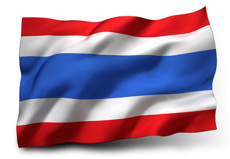 Waving flag of Thailand isolated on white backgroundの写真素材