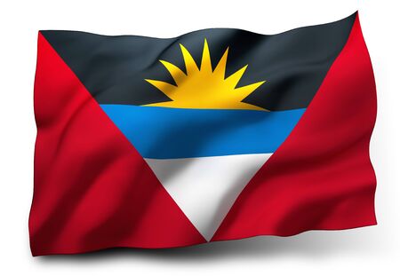 Waving flag of Antigua and Barbuda isolated on white backgroundの写真素材
