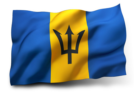 Waving flag of Barbados isolated on white backgroundの写真素材