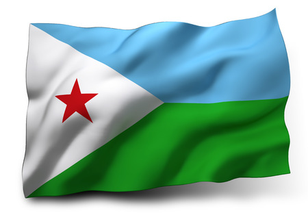 Waving flag of Djibouti isolated on white backgroundの写真素材