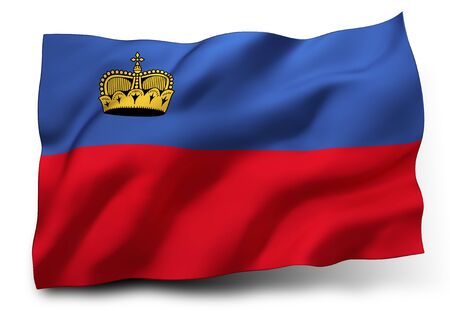 Waving flag of Liechtenstein isolated on white backgroundの写真素材