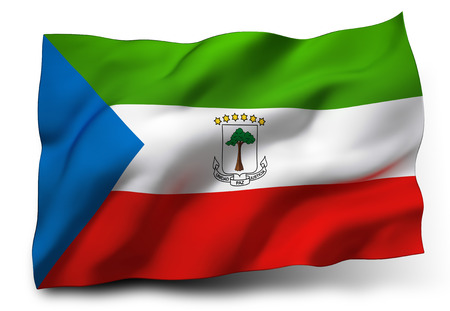 Waving flag of Equatorial Guinea isolated on white backgroundの写真素材