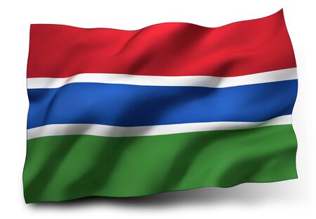 Waving flag of Gambia isolated on white backgroundの写真素材