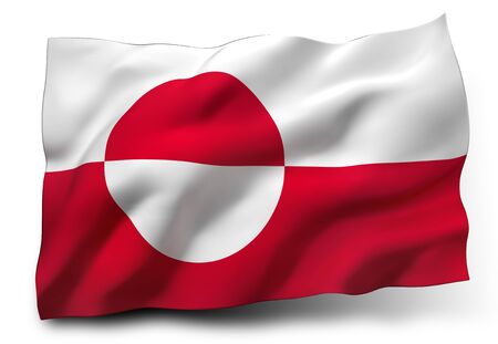 Waving flag of Greenland isolated on white backgroundの写真素材