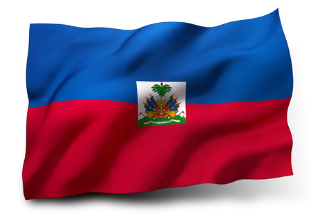 Waving flag of Haiti isolated on white backgroundの写真素材