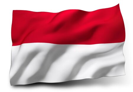 Waving flag of Indonesia isolated on white backgroundの写真素材