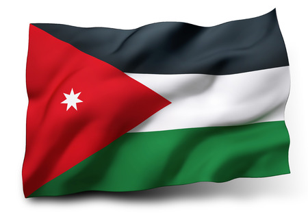 Waving flag of Jordan isolated on white backgroundの写真素材