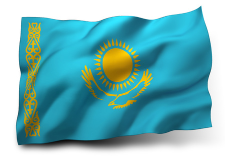 Waving flag of Kazakhstan isolated on white backgroundの写真素材