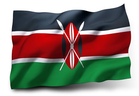 Waving flag of Kenya isolated on white backgroundの写真素材