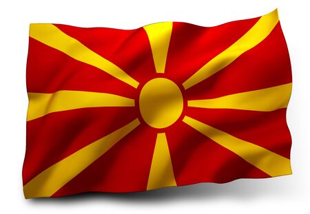 Waving flag of the Republic of Macedonia isolated on white backgroundの写真素材