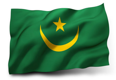Waving flag of Mauritania isolated on white backgroundの写真素材