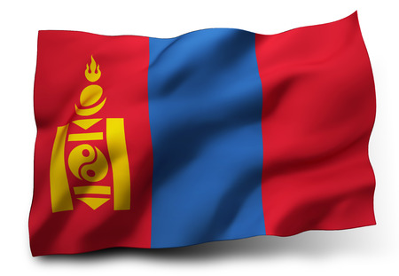 Waving flag of Mongolia isolated on white backgroundの写真素材