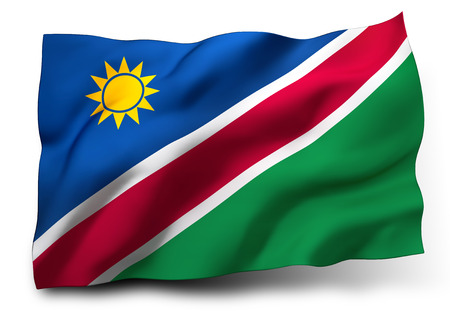 Waving flag of Namibia isolated on white backgroundの写真素材