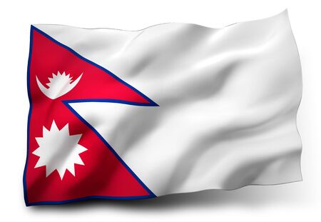 Waving flag of Nepal isolated on white backgroundの写真素材