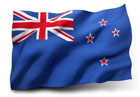 Waving flag of New Zealand isolated on white backgroundの写真素材