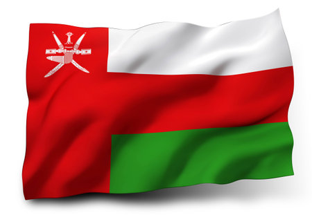 Waving flag of Oman isolated on white backgroundの写真素材
