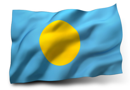 Waving flag of Palau isolated on white backgroundの写真素材