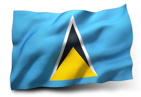 Waving flag of Saint Lucia isolated on white backgroundの写真素材
