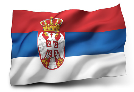 Waving flag of Serbia isolated on white backgroundの写真素材