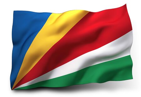 Waving flag of Seychelles isolated on white backgroundの写真素材