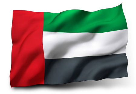 Waving flag of United Arab Emirates isolated on white backgroundの写真素材