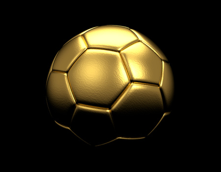 Golden soccer ball isolated on black backgroundの写真素材