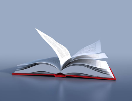 Red hardcover book open in its middleの写真素材