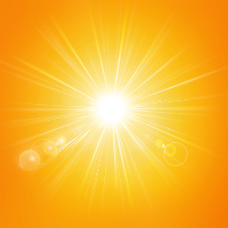 Illustration of the sun isolated on an orange backgroundの写真素材
