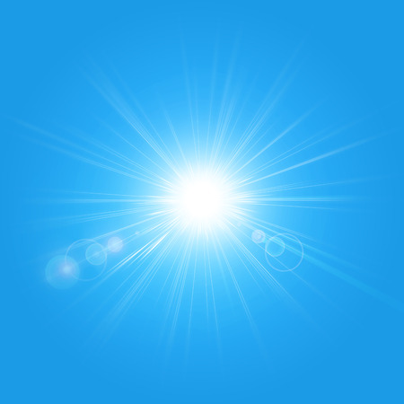 Illustration of the sun isolated on a blue backgroundの写真素材