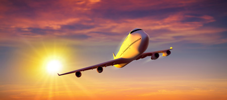 Airplane flight in a high resolution summer sun backgroundの写真素材