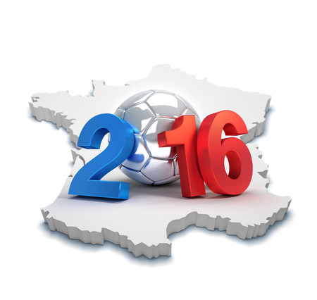 2016 year illustrated with a silver soccer ball, on a french mapの写真素材