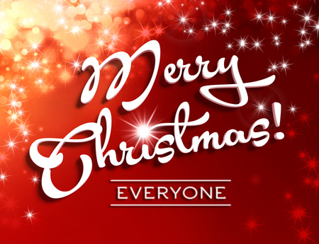 Merry Christmas white letters upon red background with starlight raining downの写真素材