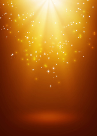 Shiny gold background with star lights raining downの写真素材