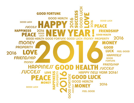 Gold greeting words around 2016 year type isolated on whiteのイラスト素材