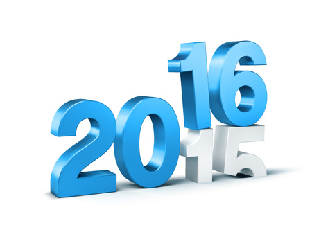 3D New Year blue 2016 over 2015 isolated on whiteの写真素材