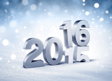 3D New Year silver 2016 over 2015 on a winter snow backgroundの写真素材