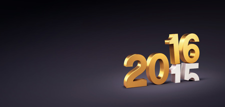 3D New Year gold 2016 over 2015 isolated on blackの写真素材