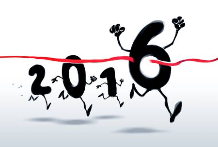 2016 New Year characters crossing the finish lineの写真素材