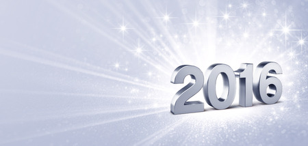 3D New Year silver 2016 on a silvery background with sparkling lightsの写真素材