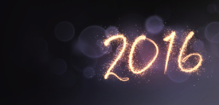 2016 lettering written in fireworks effectの写真素材