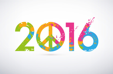 New Year 2016 date on colorful paint stains with the peace and love symbolの写真素材