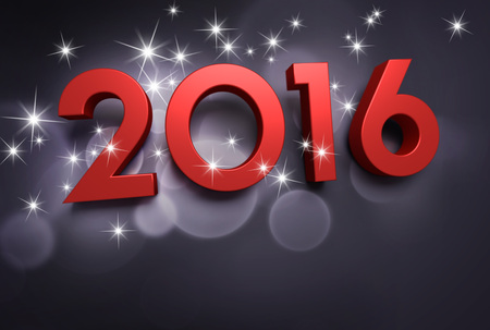 Red 2016 year type on a shiny black backgroundの写真素材