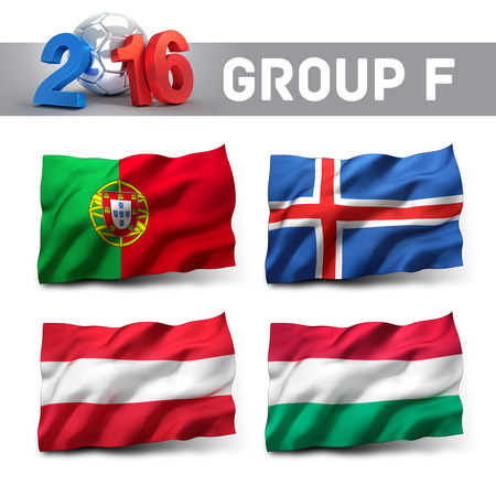France 2016 qualifying group F with team flags. European soccer competition.の写真素材
