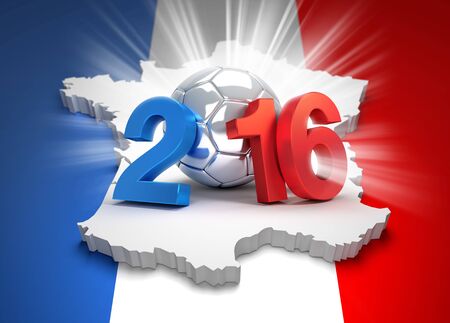 2016 year type illustrated with a silver soccer ball on french flagの写真素材