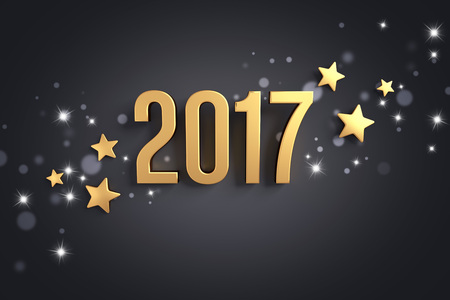 Gold 2017 year type on a black festive backgroundの写真素材