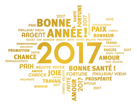 Gold greeting French words around 2017 year type isolated on whiteのイラスト素材