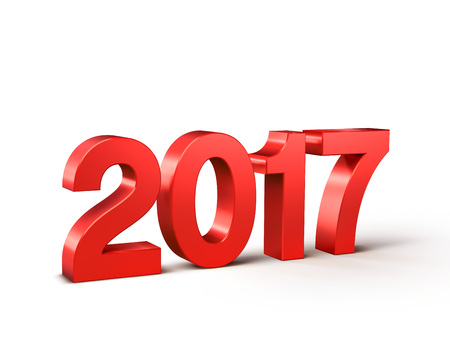 New Year 2017 type, colored in red and isolated on white - 3D illustrationの写真素材