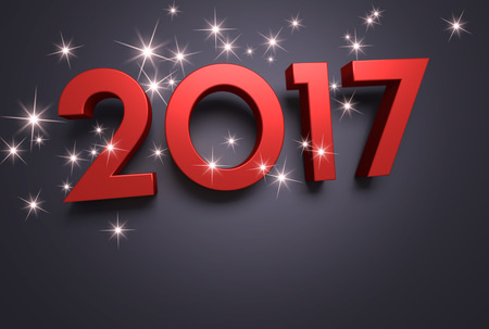 Red 2017 year type on a black background - 3D illustrationの写真素材