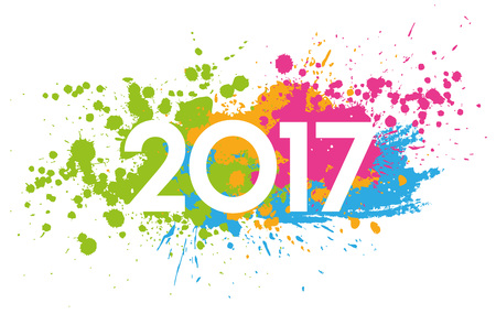 New Year 2017 date on colorful paint stains isolated on whiteの写真素材