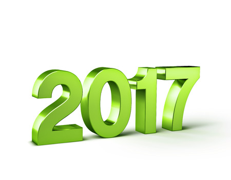 New Year 2017 type, colored in green and isolated on white - 3D illustrationの写真素材